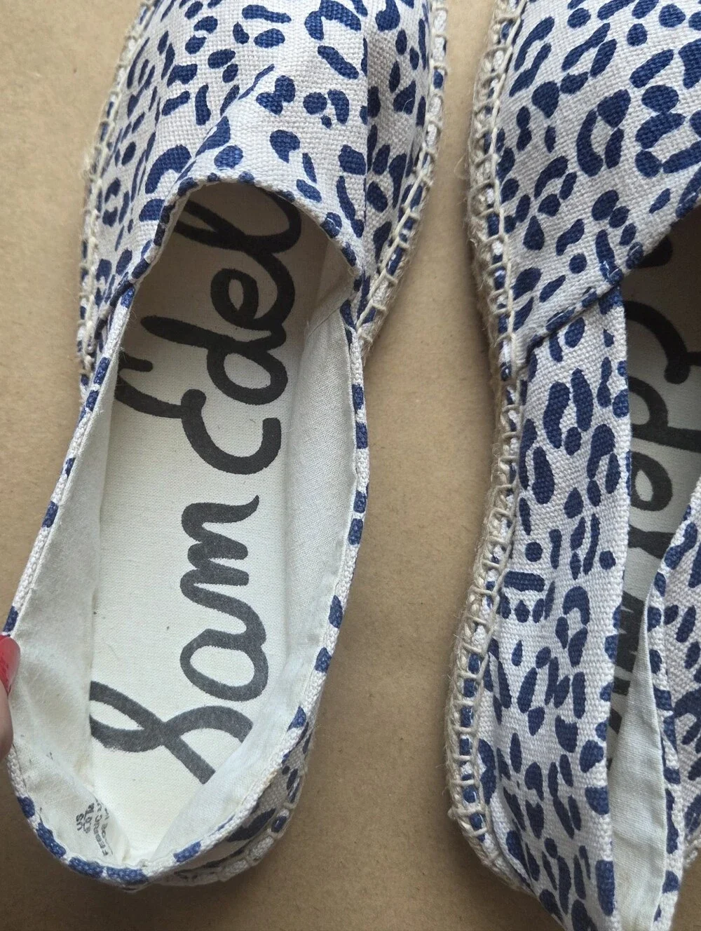 Sam Elderman Verona Slip-on Espadrille Blue & Cream Leopard Print Size 8